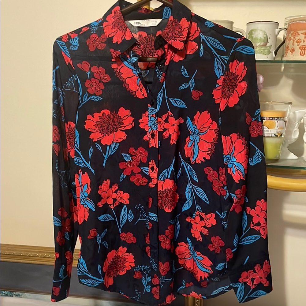 Zara women's top/Floral Long Sleeve Blouse 000545